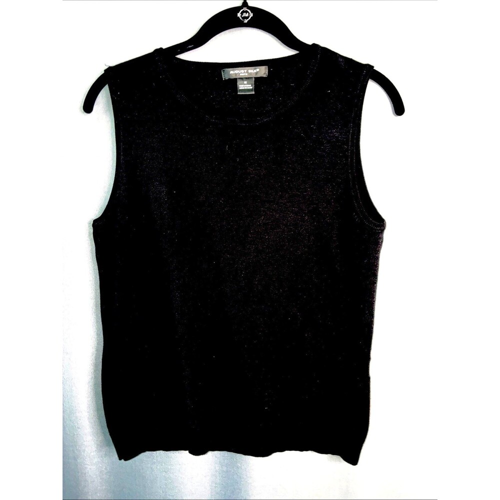 August Silk Knit Crew Neck Sweater Vest Medium Black Shell Tank Top Minimalist